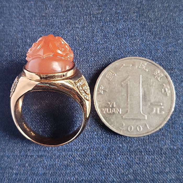 河北Au750南紅獸面男戒