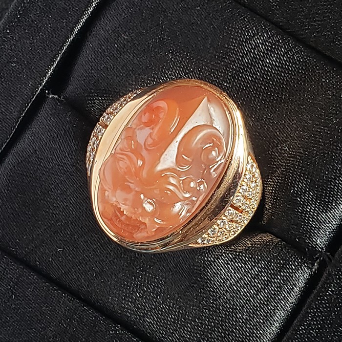 河北Au750南紅獸面男戒