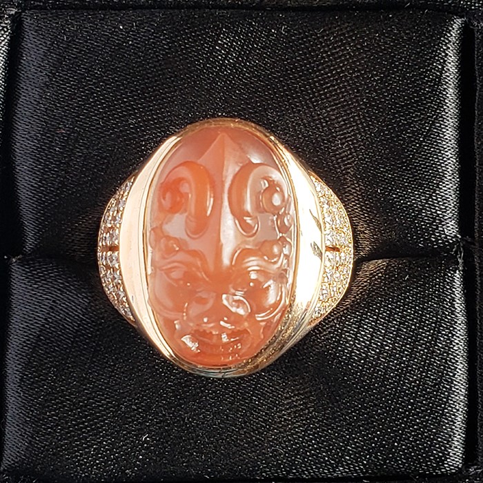 河北Au750南紅獸面男戒