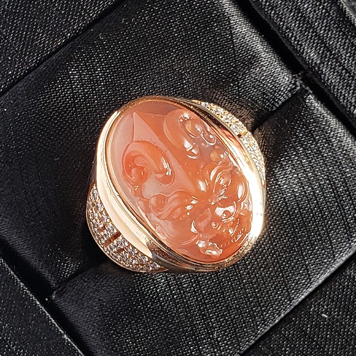 河北Au750南紅獸面男戒