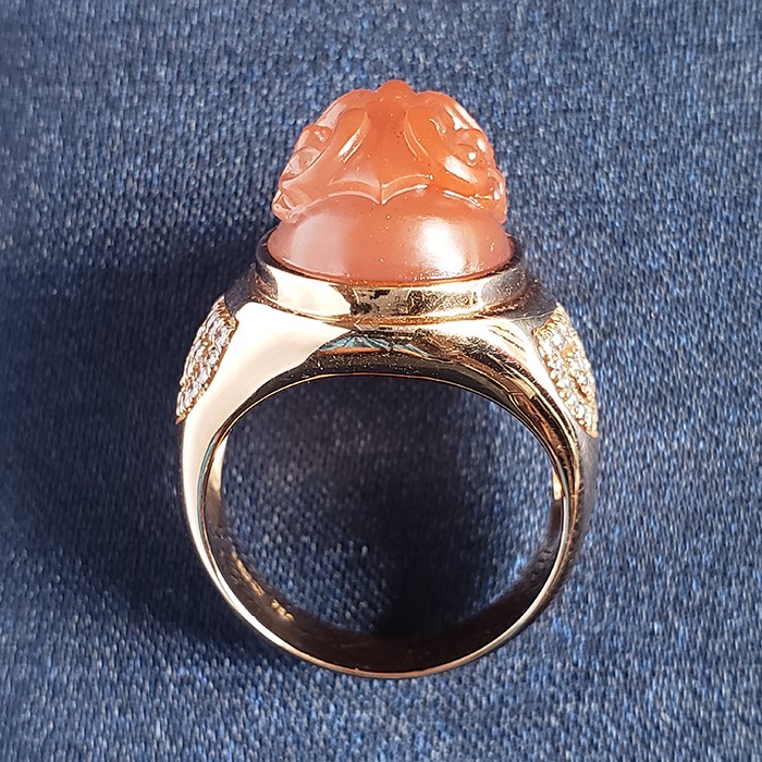 河北Au750南紅獸面男戒