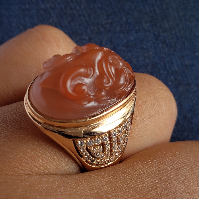 河北Au750南紅獸面男戒